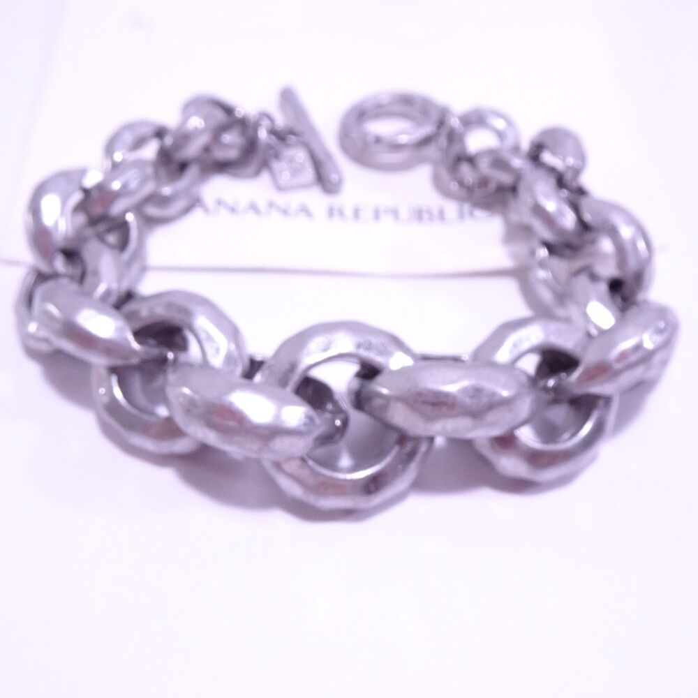 Banana Republic Aureus + Argent Silver Hammer Chunky Link Toggle bracelet NWT 89